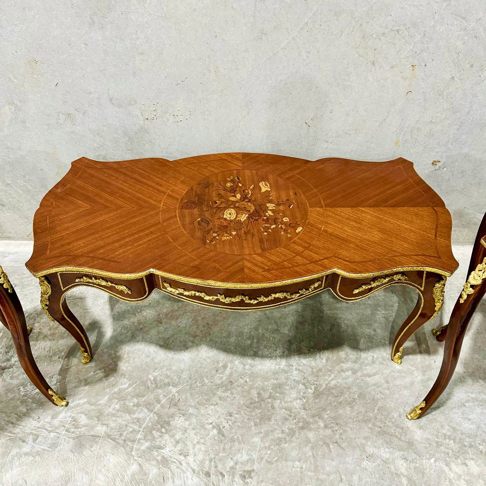French Style Wooden Table Set (2 Side Tables and 1 Coffee Table) Bronze Details