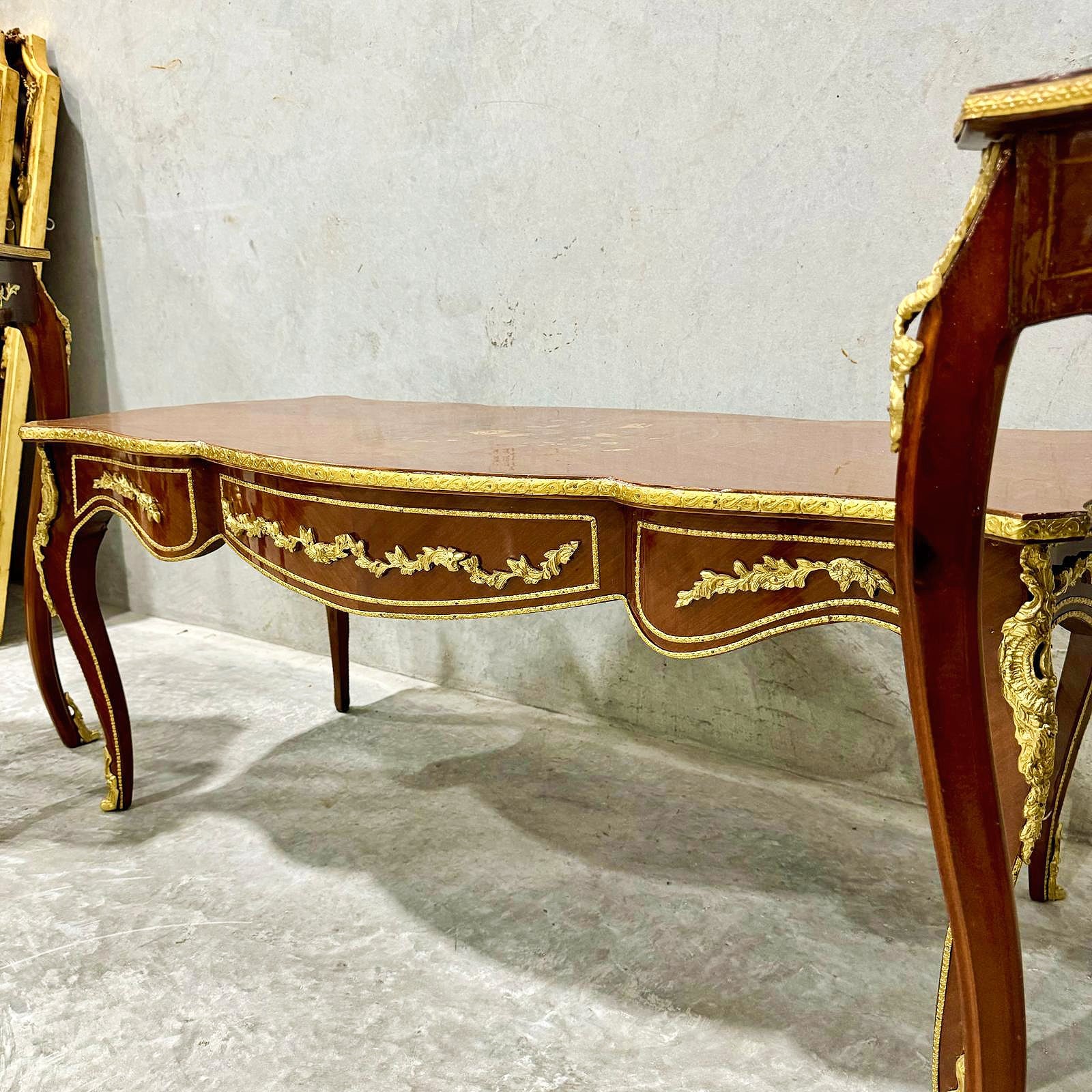 French Style Wooden Table Set (2 Side Tables and 1 Coffee Table) Bronze Details
