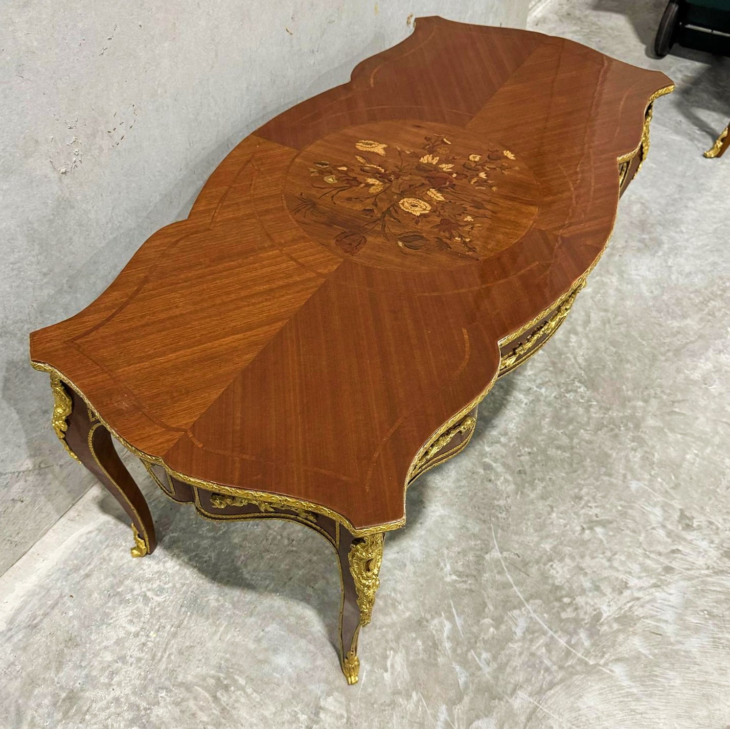 French Style Wooden Coffee Table with Bronze Details