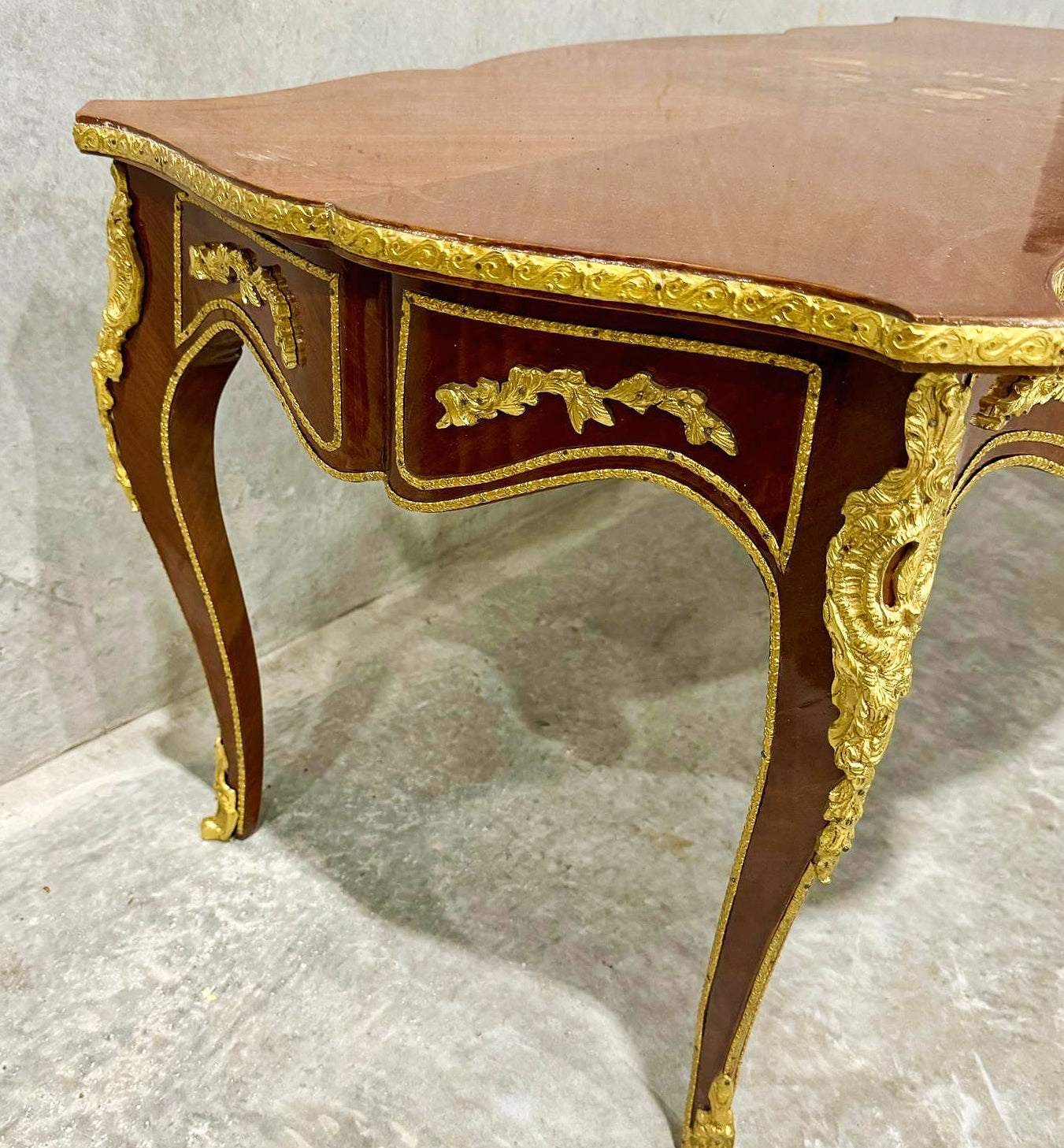 French Style Wooden Coffee Table with Bronze Details