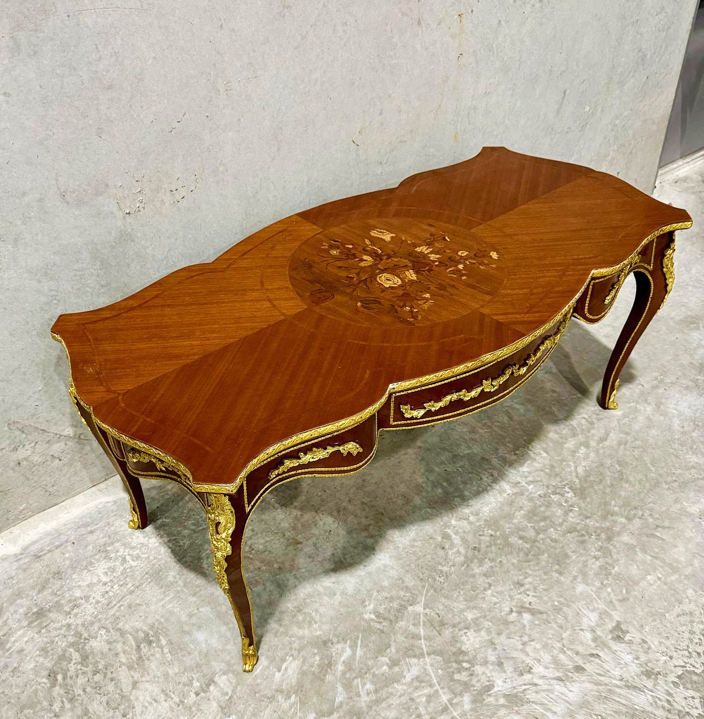 French Style Wooden Coffee Table with Bronze Details