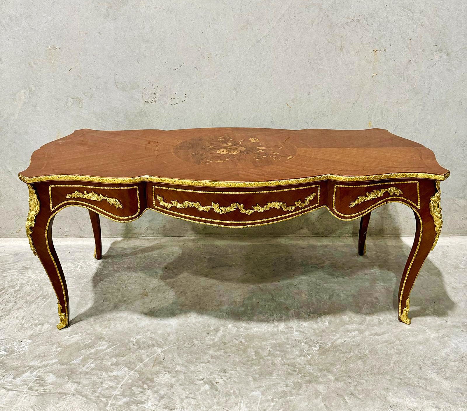 French Style Wooden Coffee Table with Bronze Details