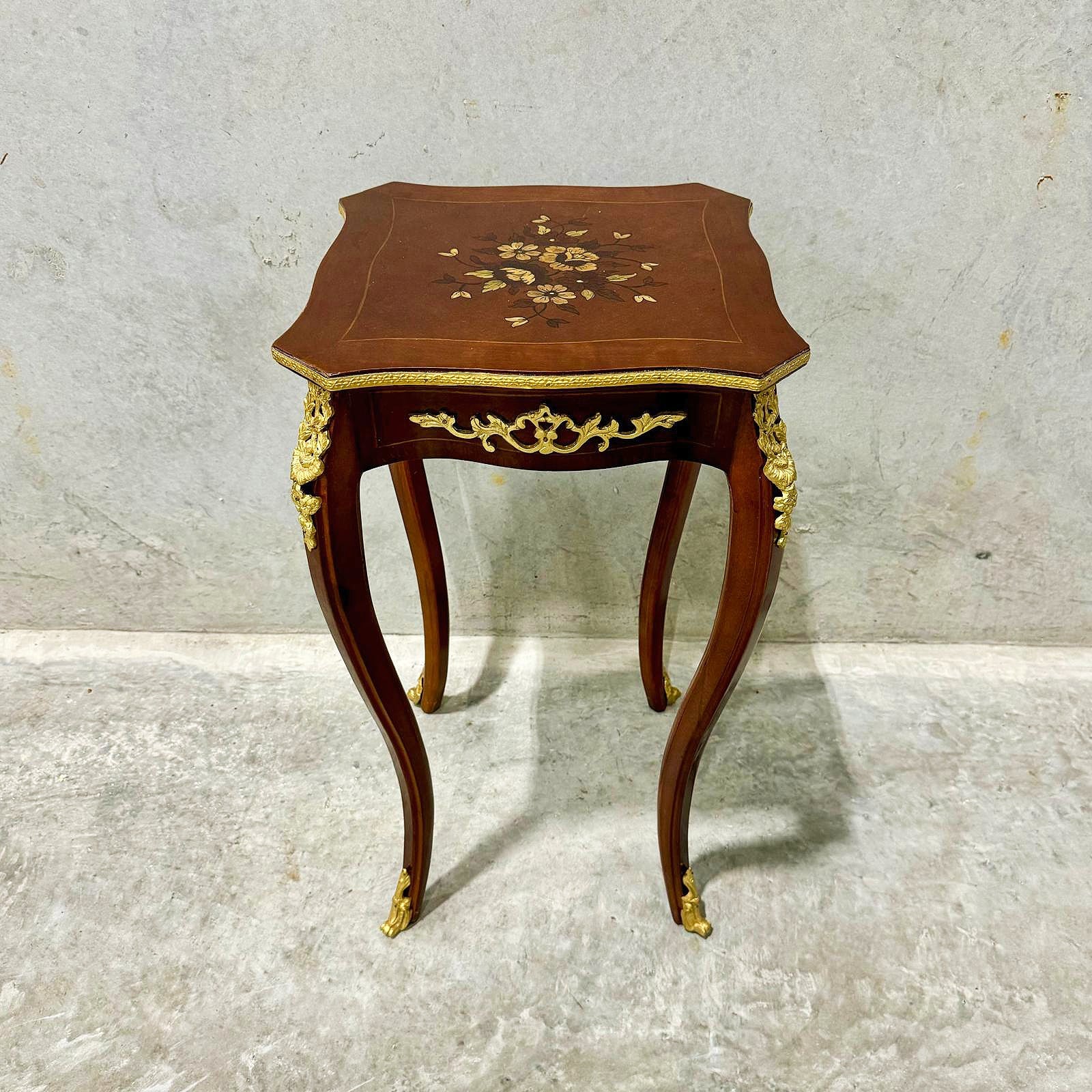 French Style Walnut Wood Louis XVI Small Side Table Bronze Details