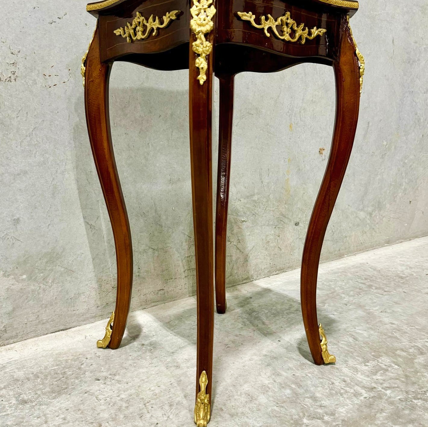 French Style Walnut Wood Louis XVI Small Side Table Bronze Details