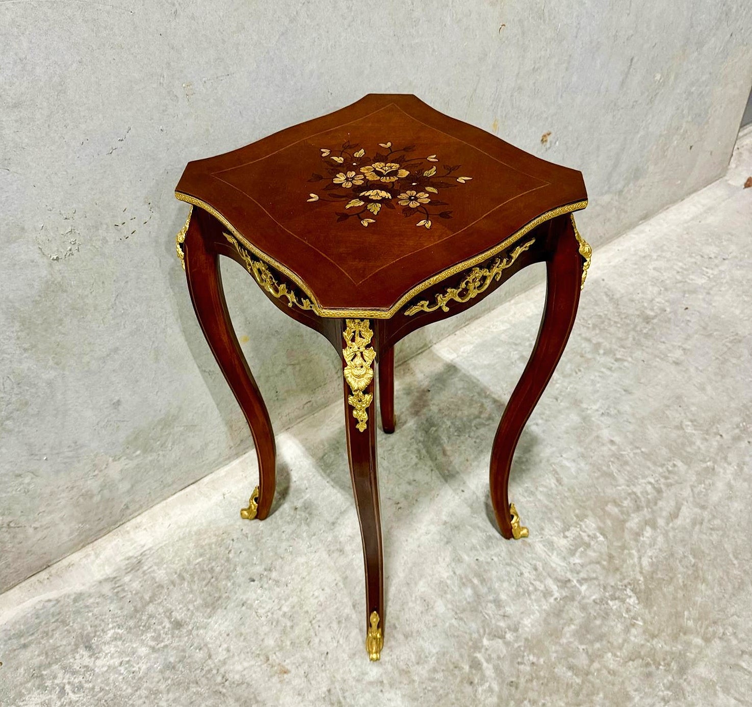 French Style Walnut Wood Louis XVI Small Side Table Bronze Details