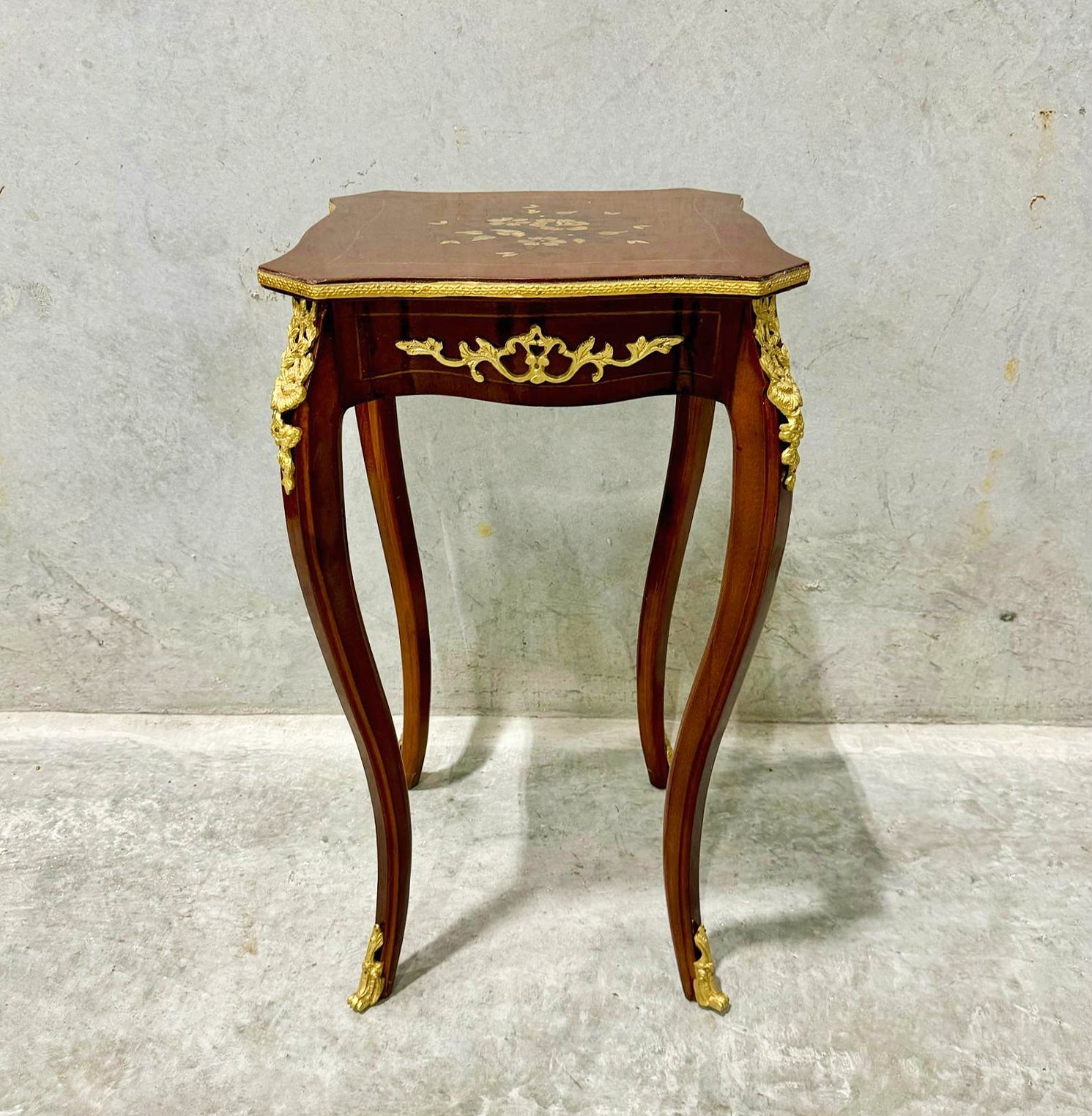 French Style Walnut Wood Louis XVI Small Side Table Bronze Details