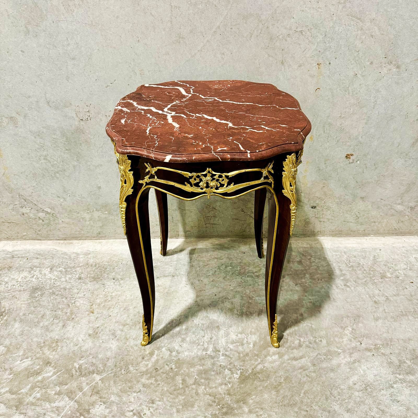 French Style Walnut Wood Louis XVI Small Side Table Marble Topped