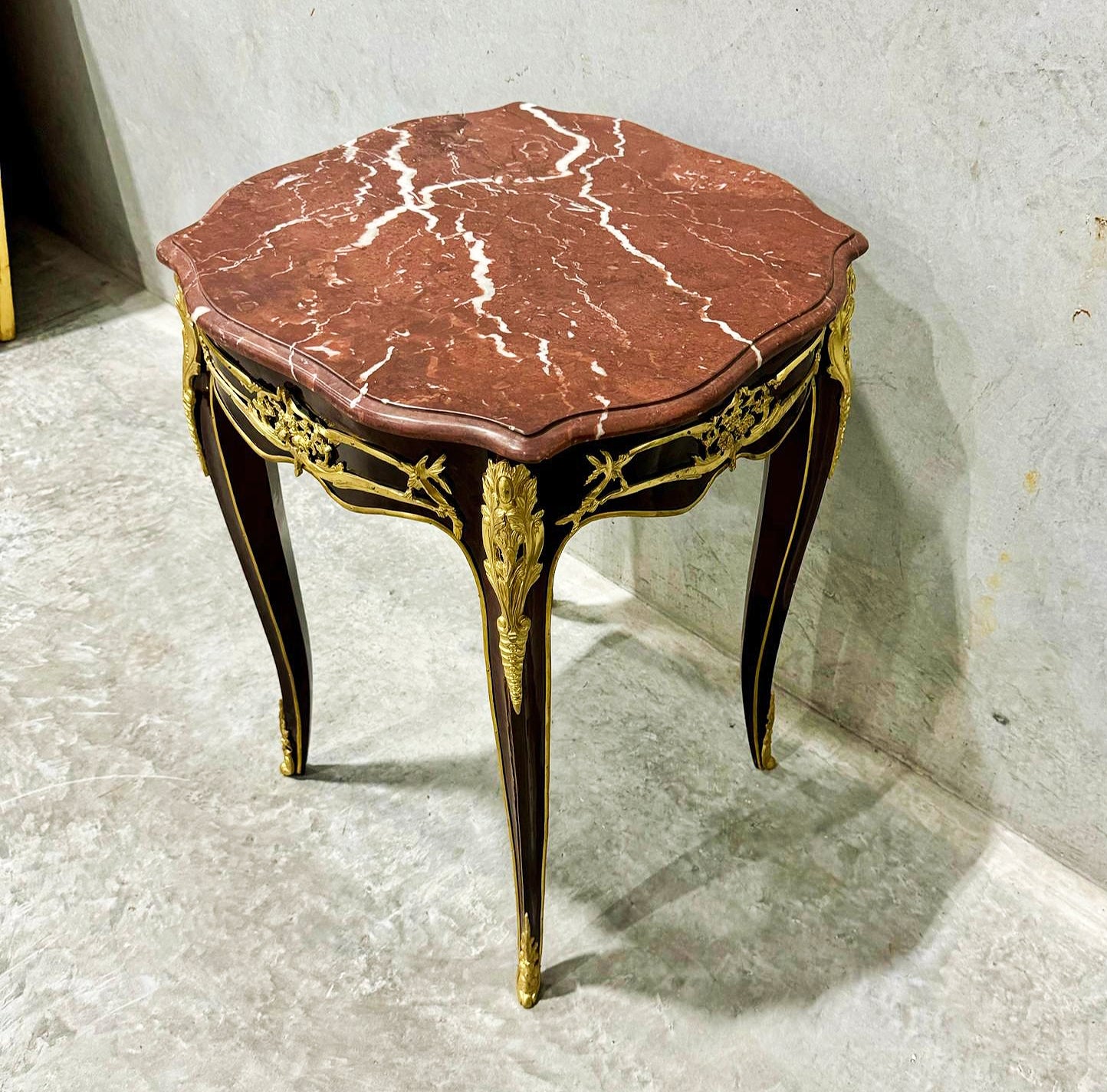 French Style Walnut Wood Louis XVI Small Side Table Marble Topped