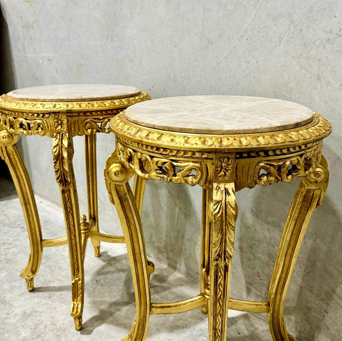 French Style Side Table Beige Marble Topped Gold Leaf Details Furniture Table