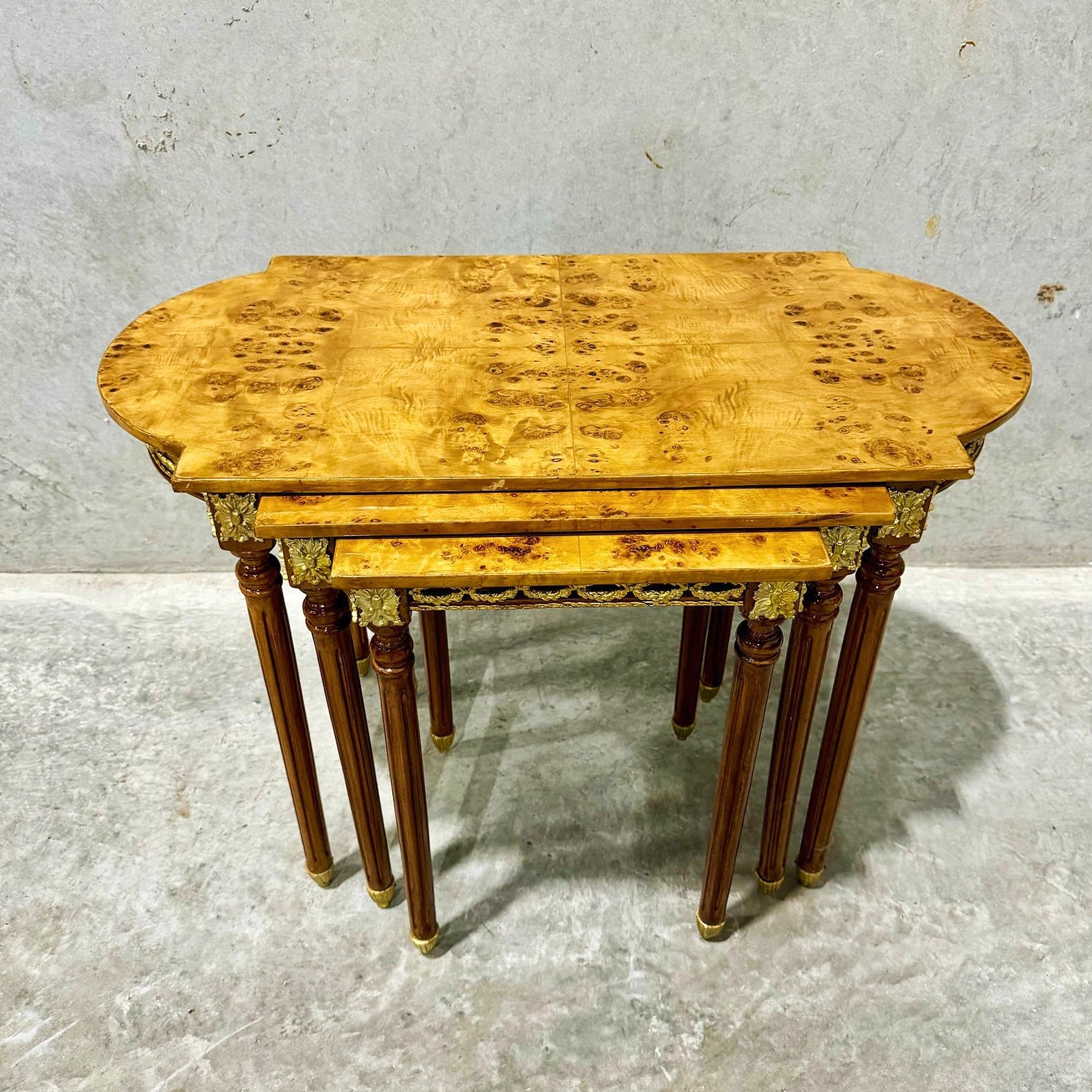 Nesting Tables Wood French Style Gold Set of 3 Louis XV Gold Leaf
