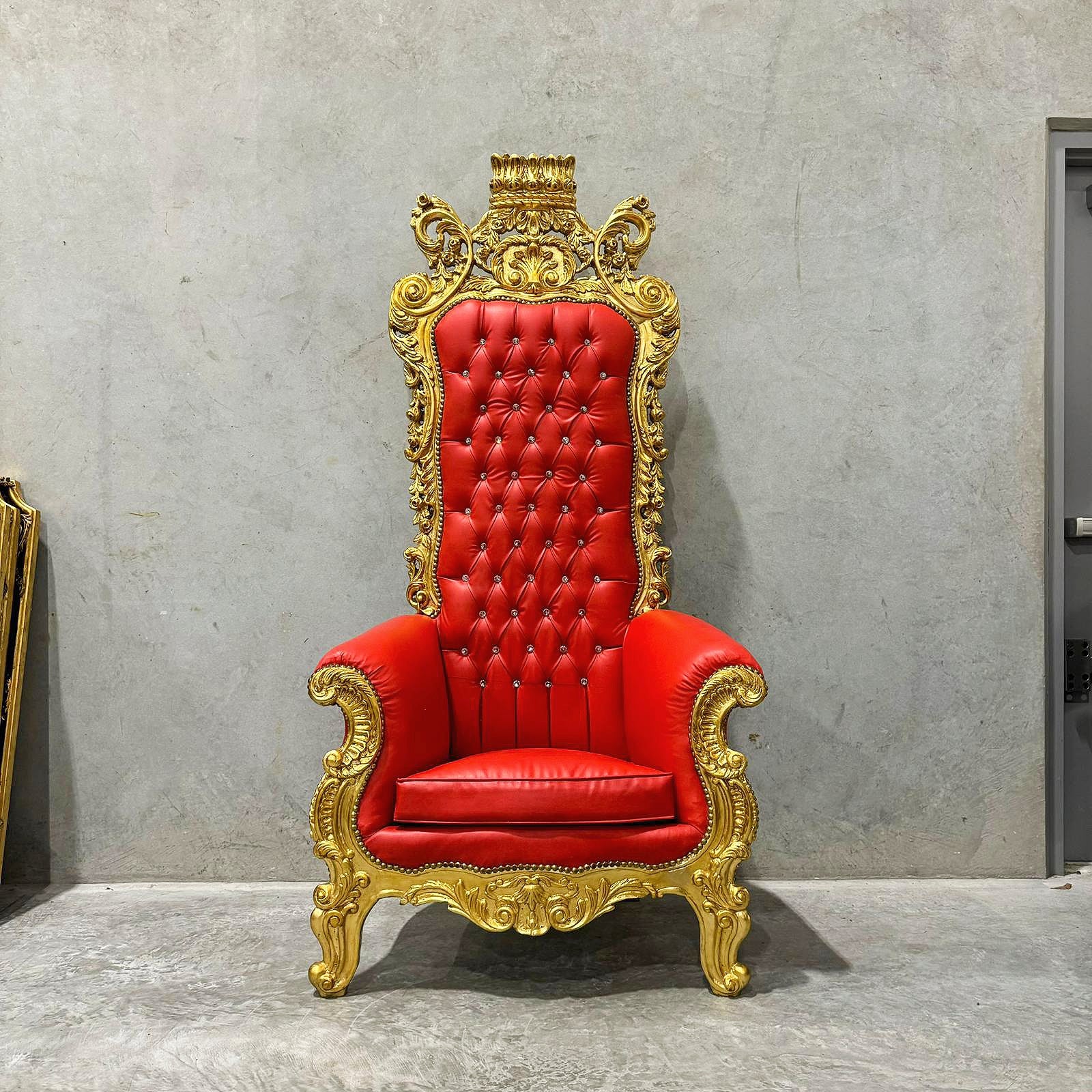 Red Leather Throne Chair 77”H French Baroque Style – Only 1 Available!