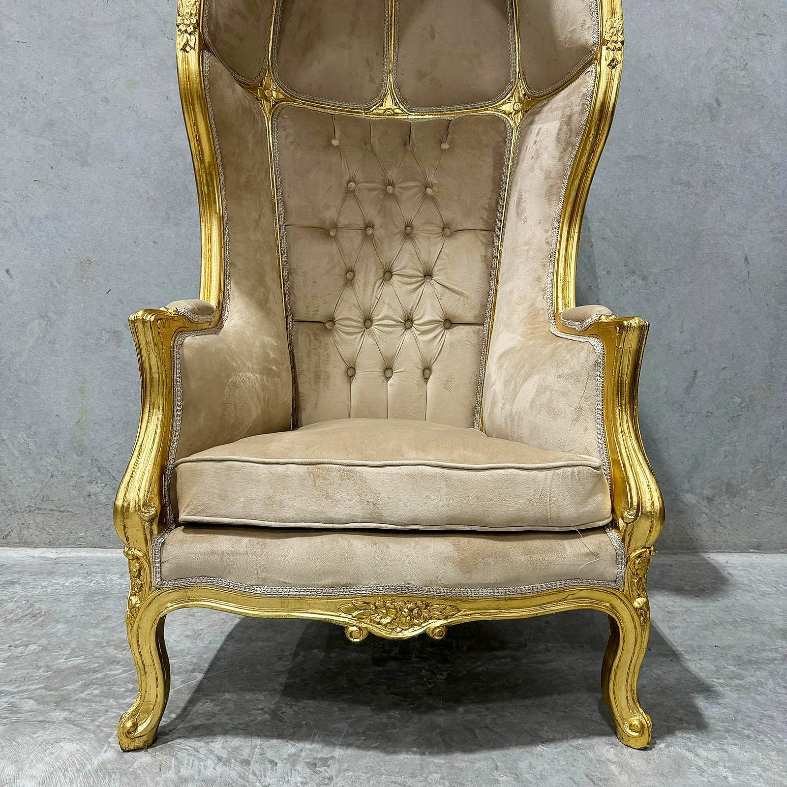 Balloon Chair French Style Dark Beige High-Back Canopy Lacquer Chair