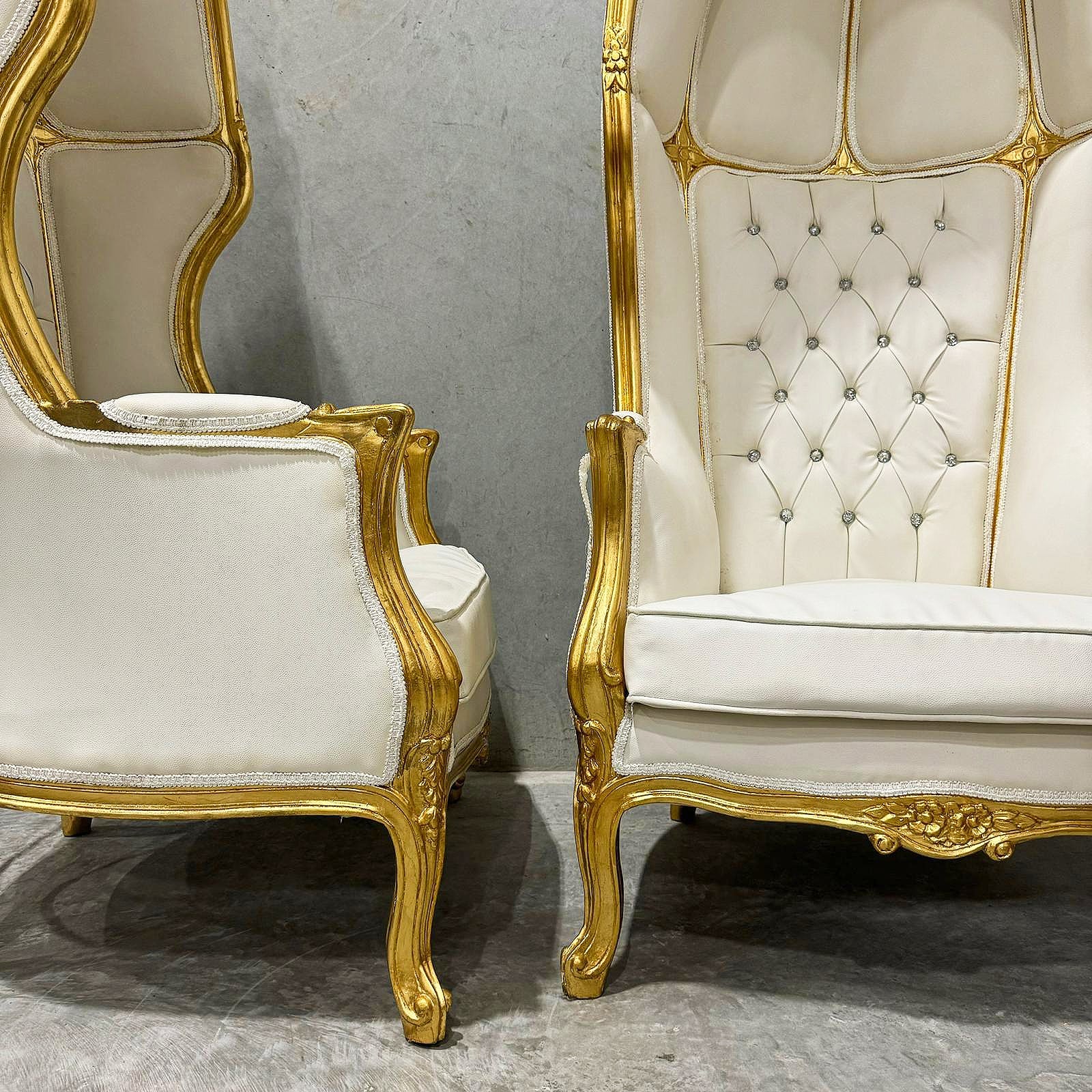 Balloon Chair French Style White Leather Gold High-Back Canopy Lacquer Chair