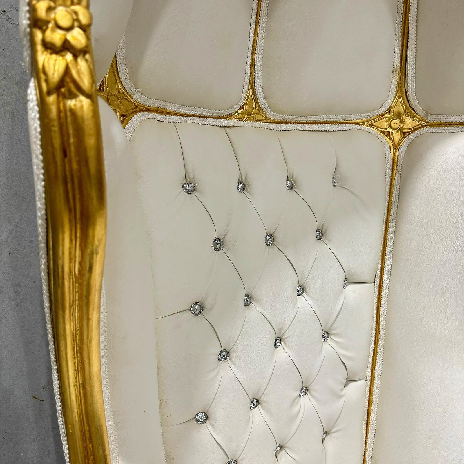 Balloon Chair French Style White Leather Gold High-Back Canopy Lacquer Chair