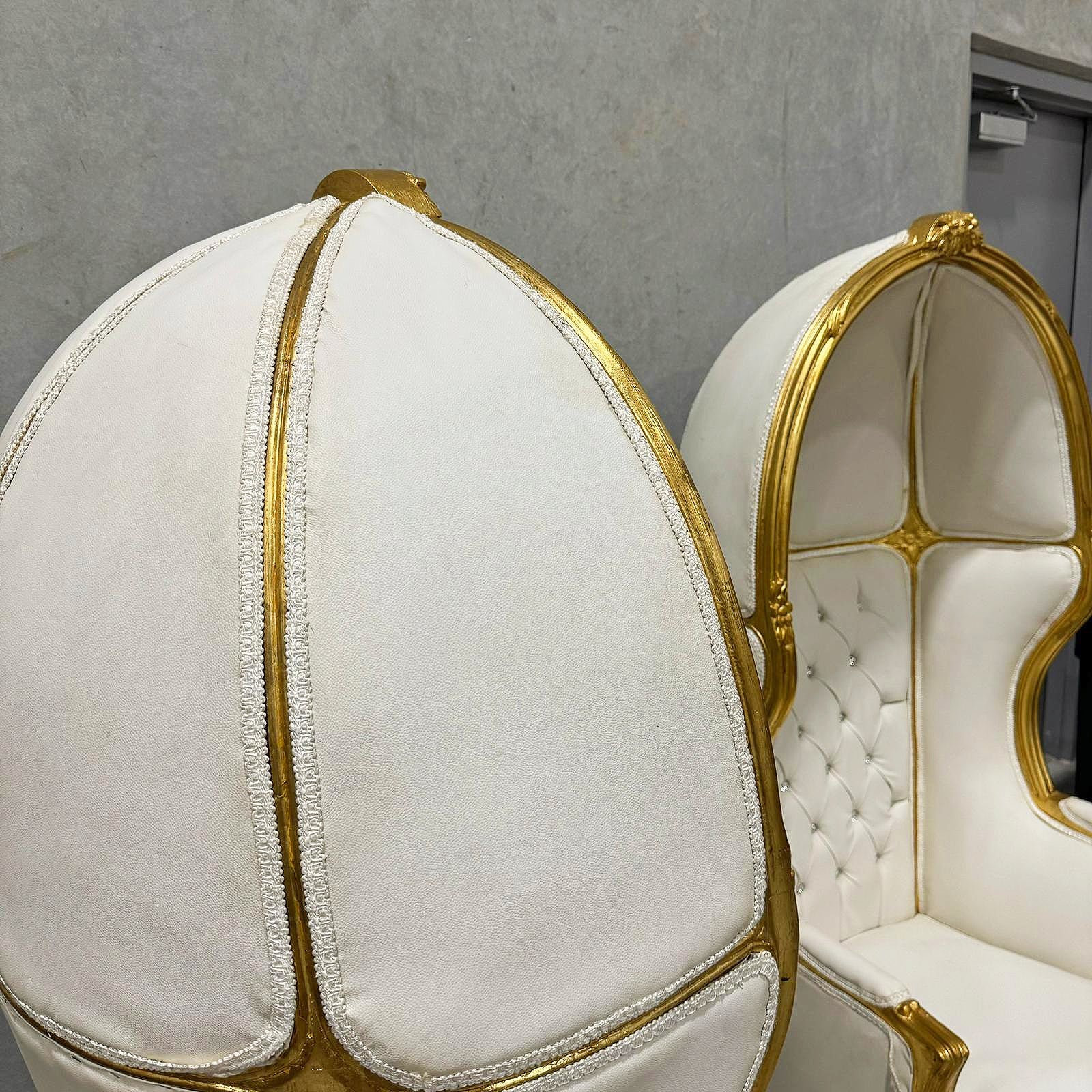 Balloon Chair French Style White Leather Gold High-Back Canopy Lacquer Chair