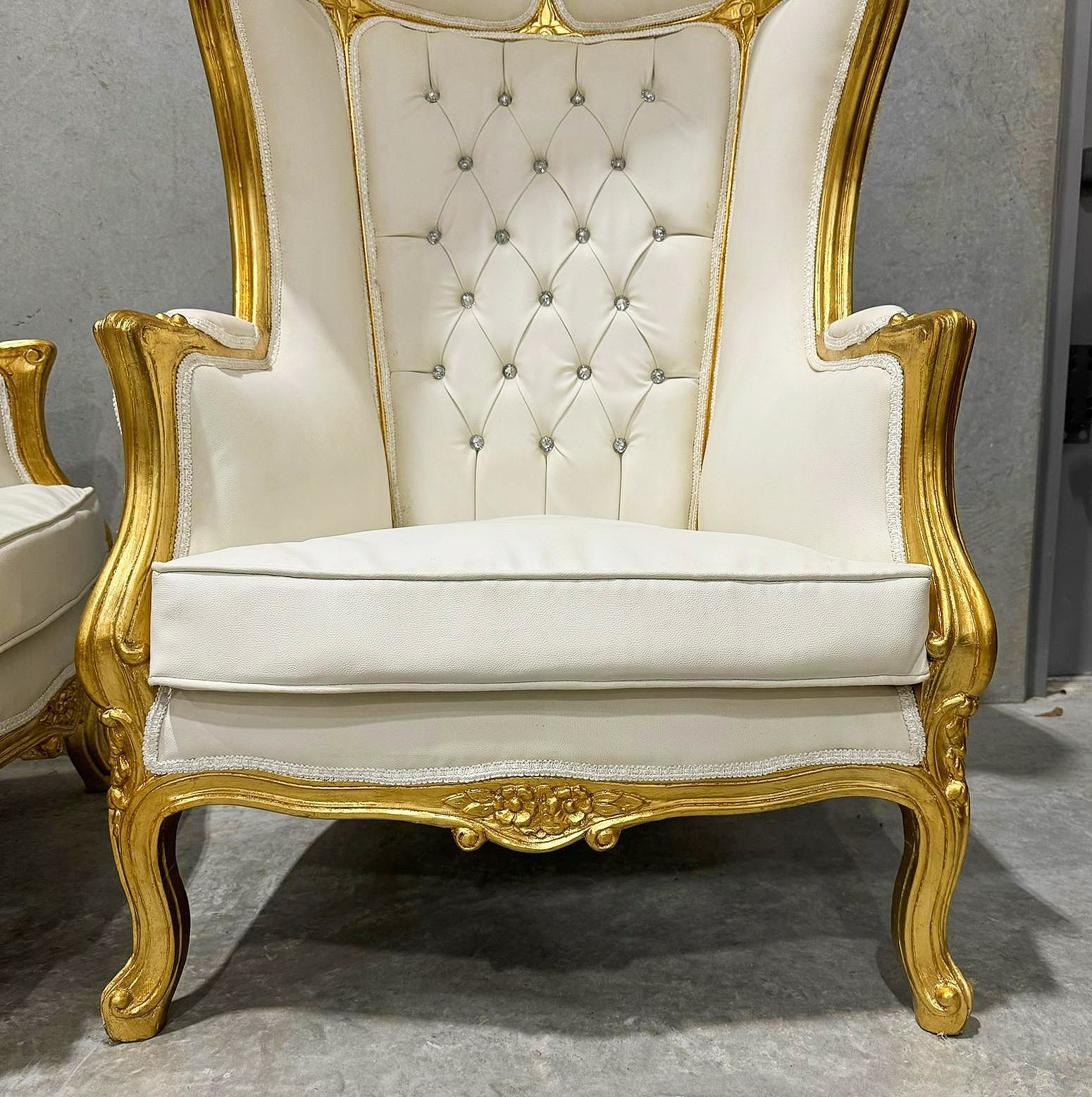 Balloon Chair French Style White Leather Gold High-Back Canopy Lacquer Chair