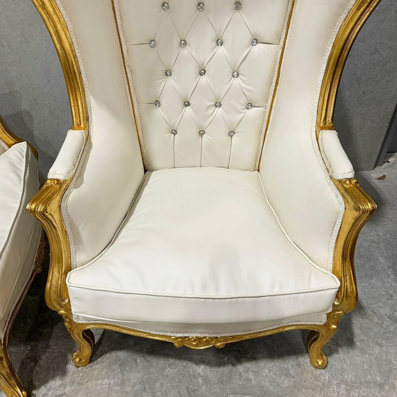 Balloon Chair French Style White Leather Gold High-Back Canopy Lacquer Chair