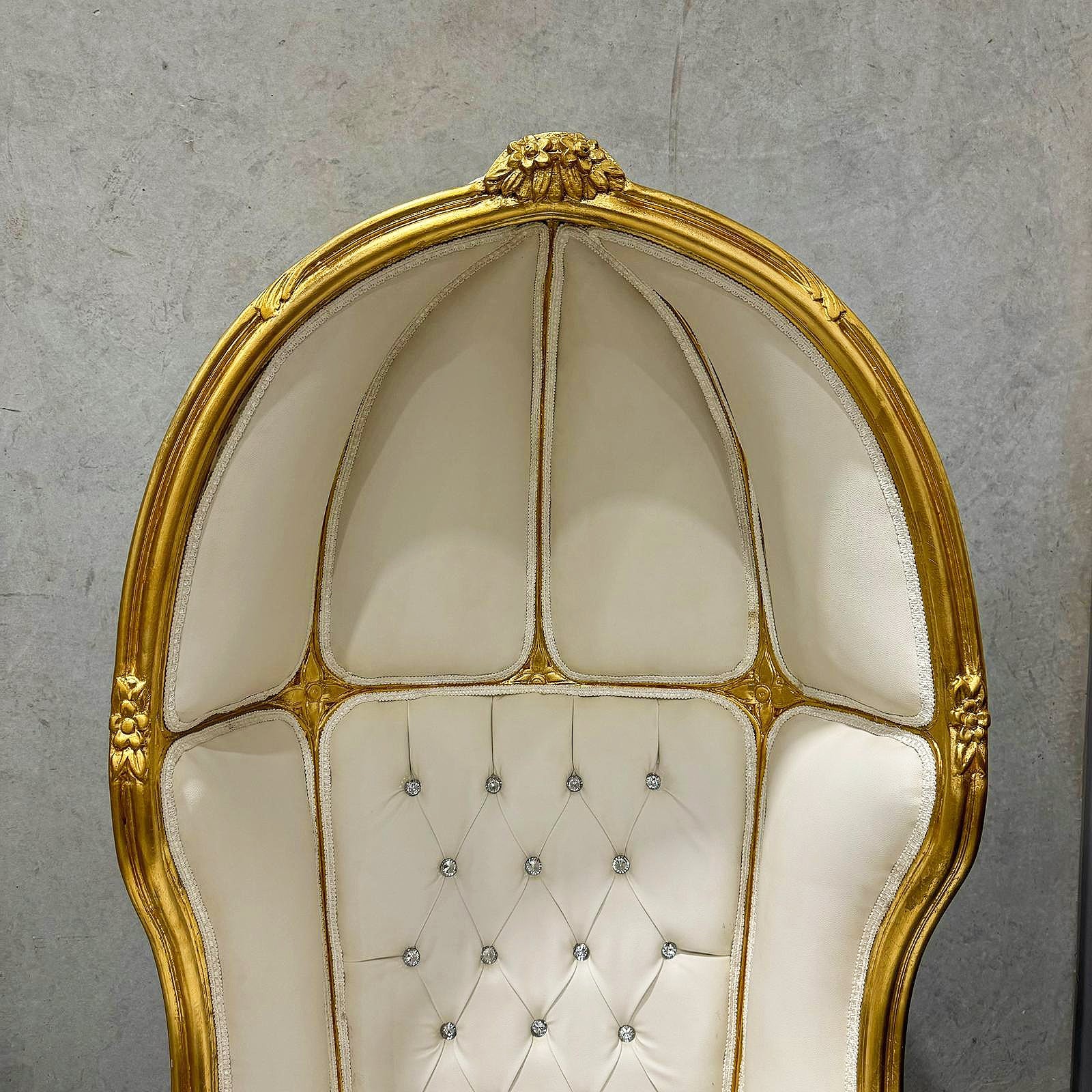 Balloon Chair French Style White Leather Gold High-Back Canopy Lacquer Chair