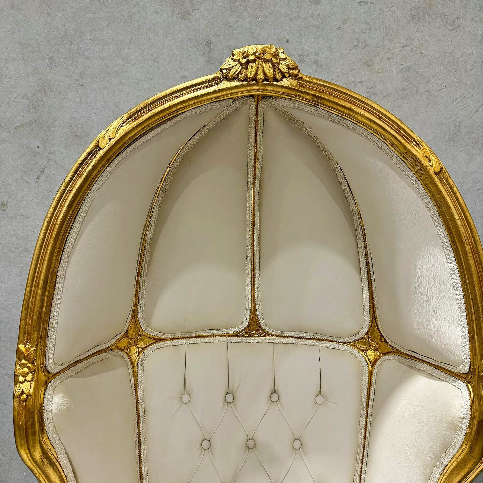 Balloon Chair French Style Off-White Velvet High-Back Canopy Lacquer Chair