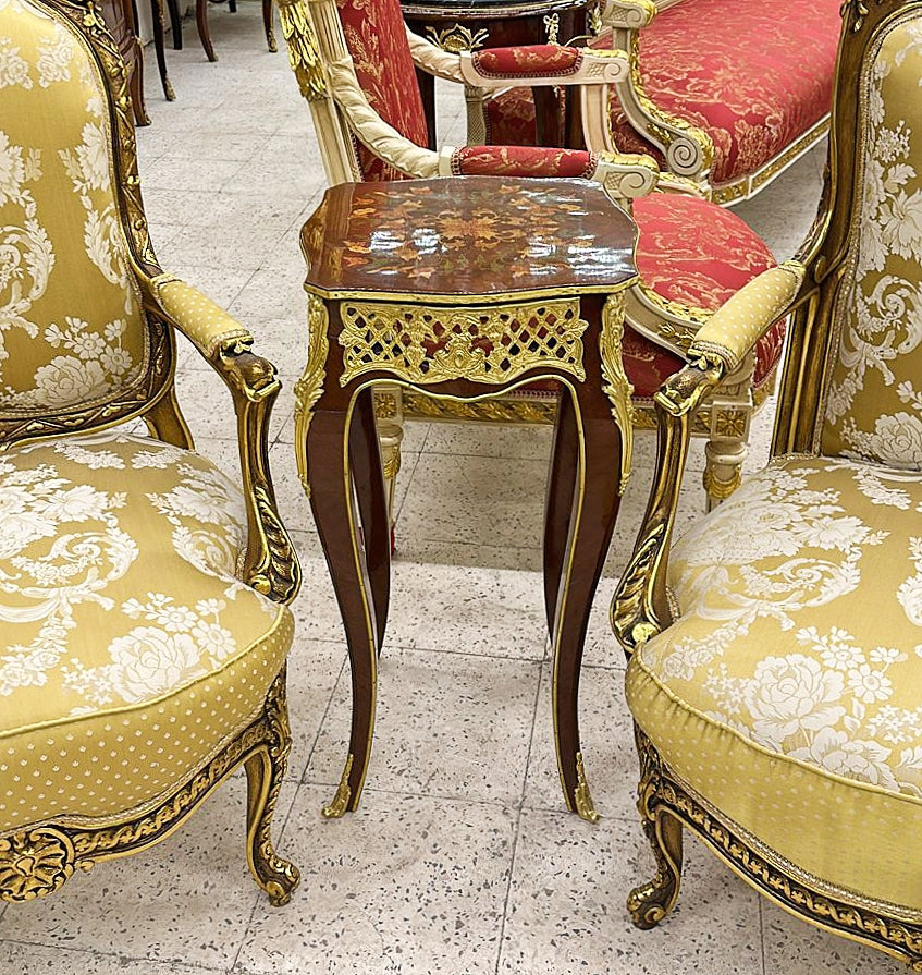 French Style Walnut Wood Louis XVI Small Side Table Bronze Details