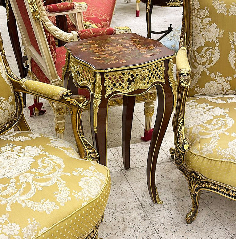 French Style Walnut Wood Louis XVI Small Side Table Bronze Details