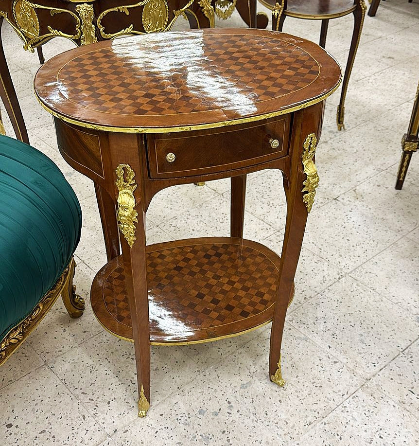 Baroque Style Wood Side Table With a Drawer