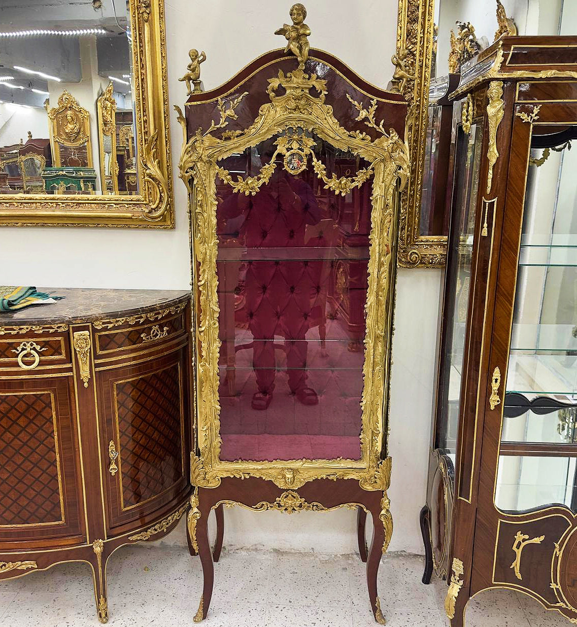 Bronze Vitrine French Style Vitrine Red Velvet Inside