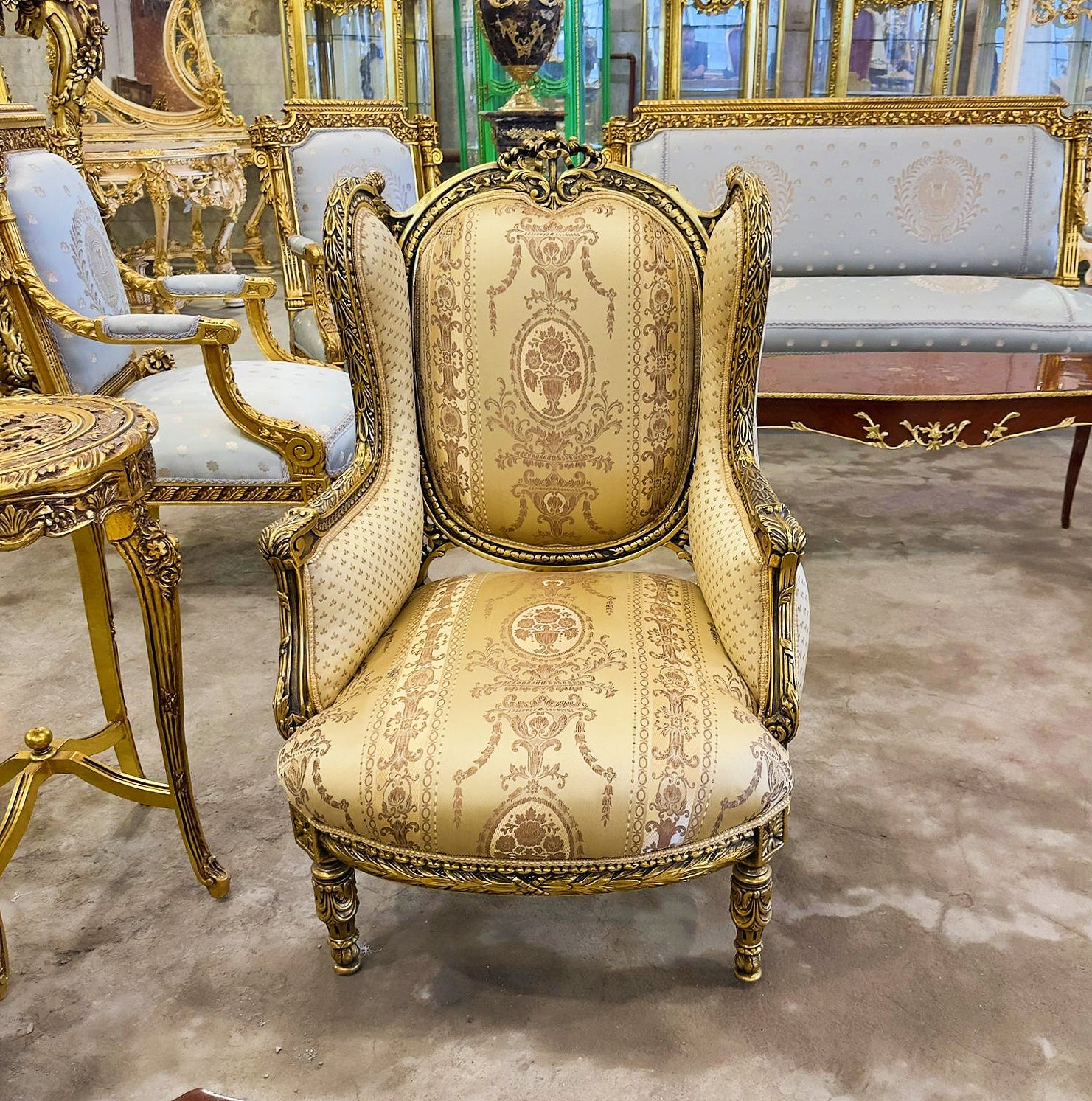 French Style Gold-Tone Bergere Chair