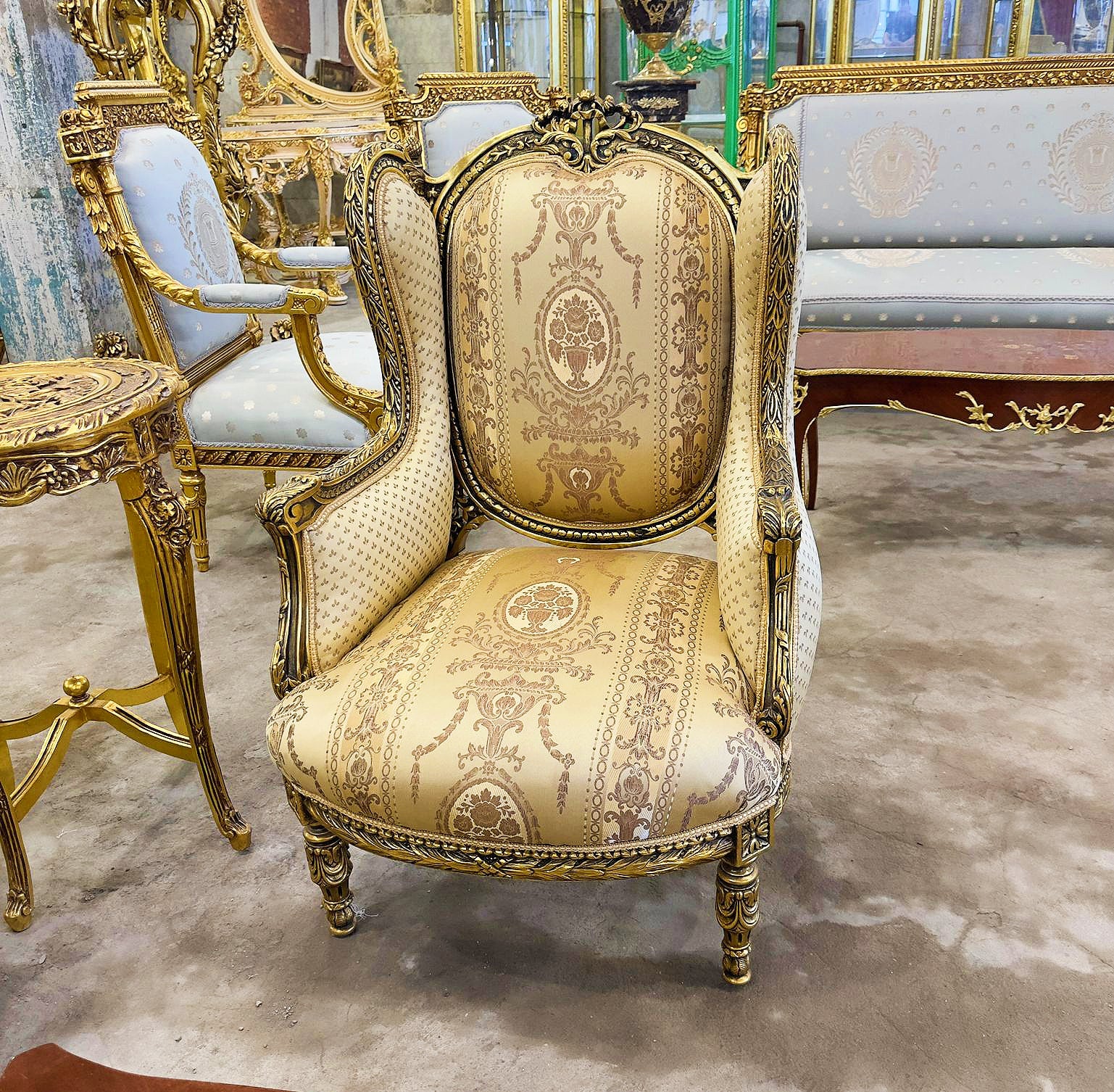 French Style Gold-Tone Bergere Chair