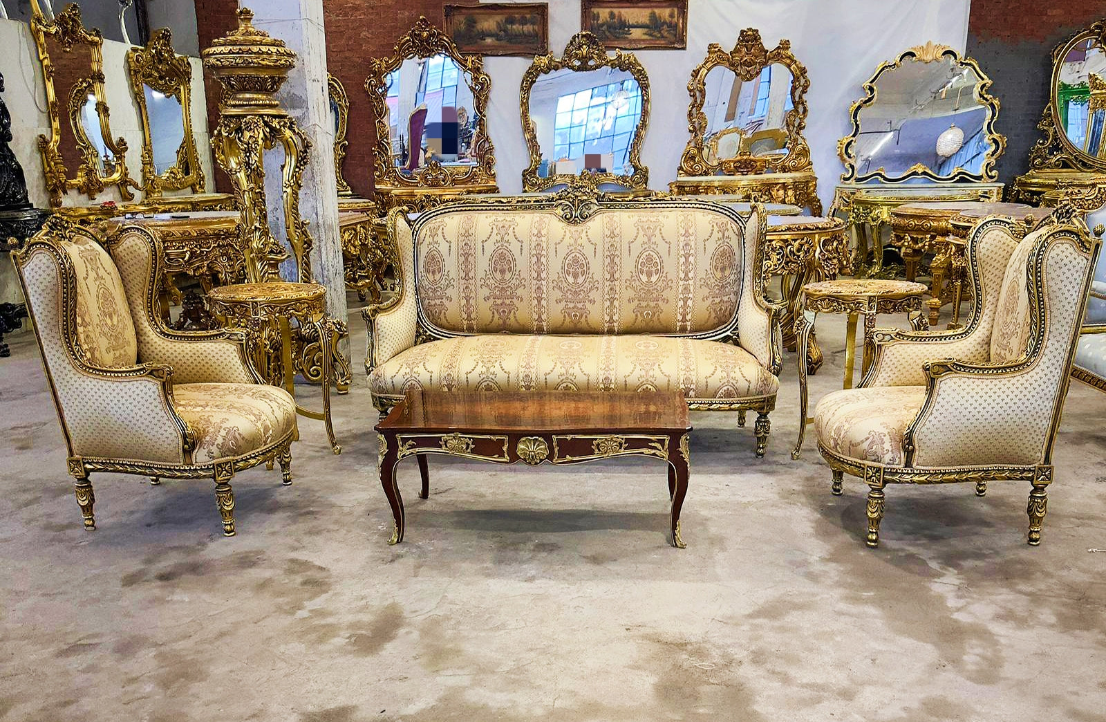 French Style Gold-Tone Bergere Chair