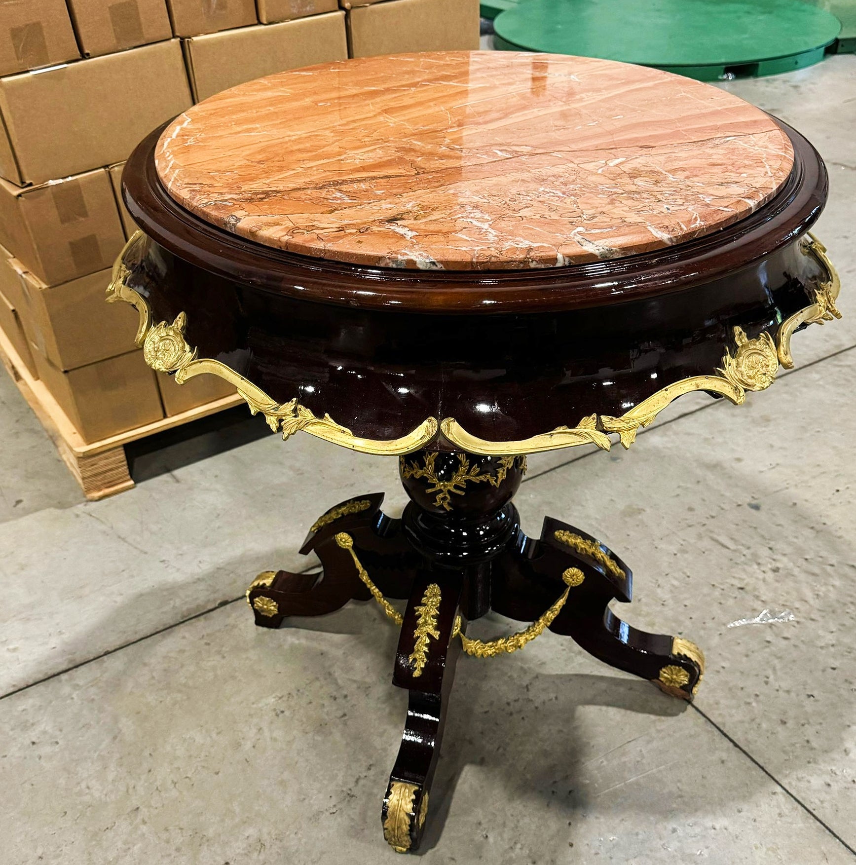 Luxury Baroque Style Dining Table – Gold Leaf Details & Marble Topped
