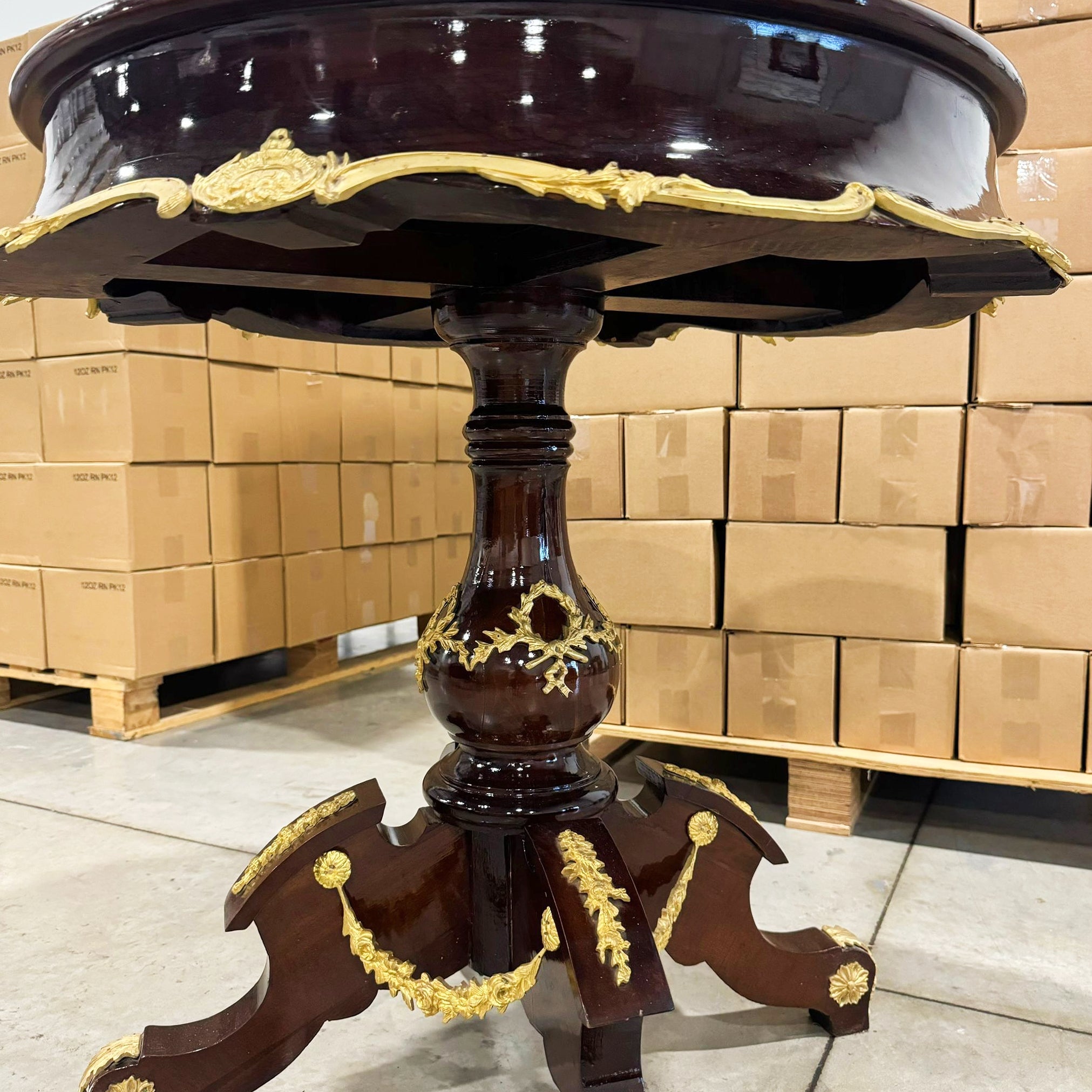 Luxury Baroque Style Dining Table – Gold Leaf Details & Marble Topped