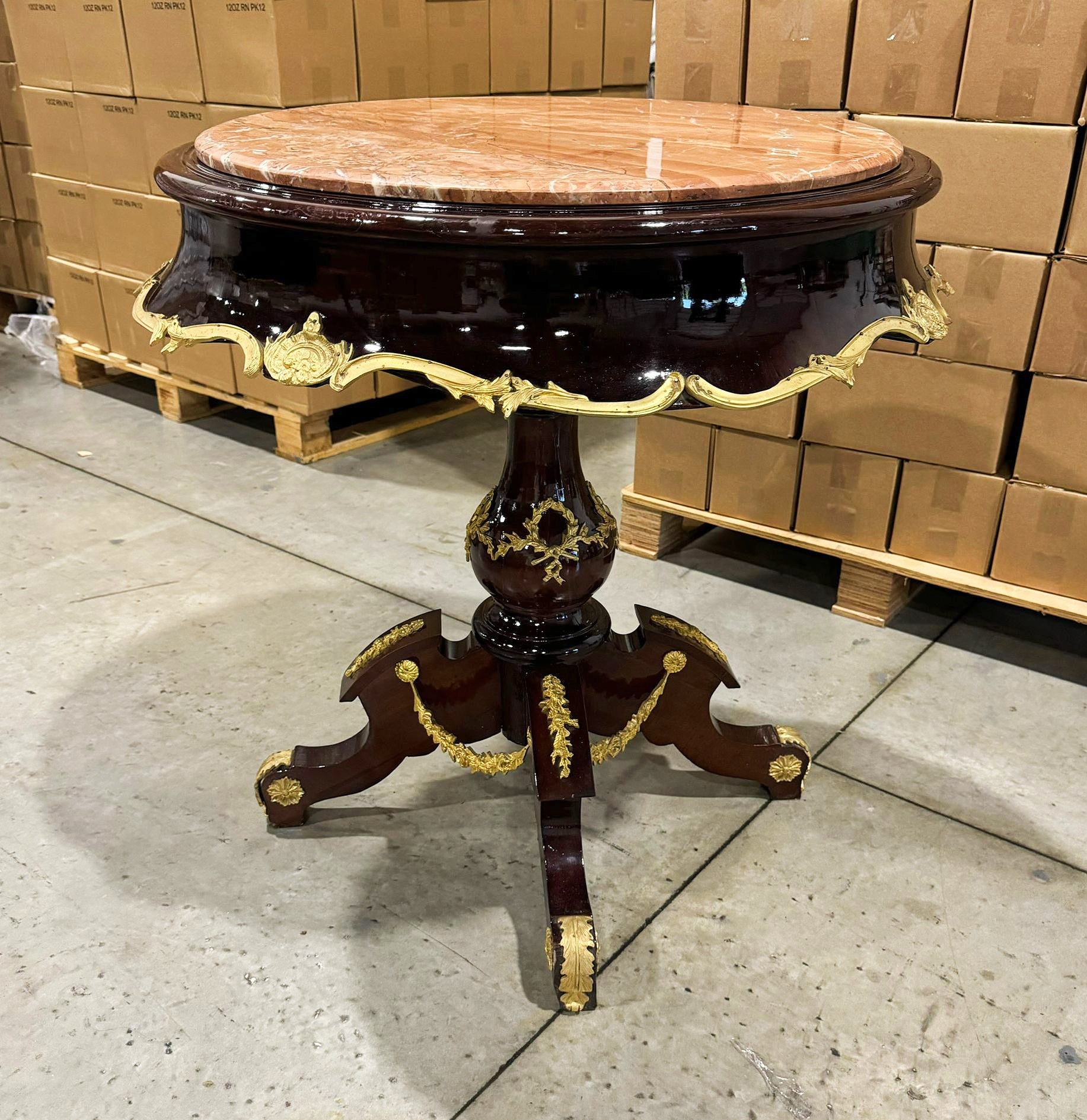 Luxury Baroque Style Dining Table – Gold Leaf Details & Marble Topped