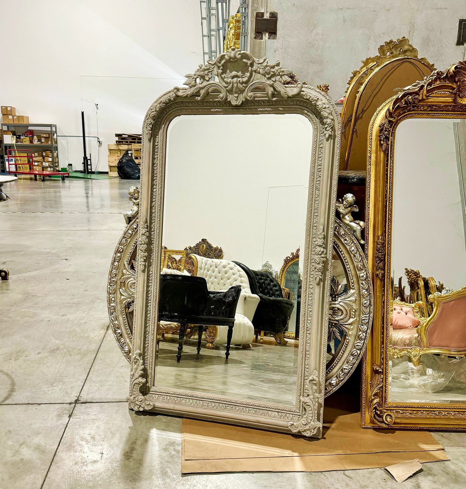 Elegant French Style Full-Length Floor Mirror – Bone Finish, 5' Tall