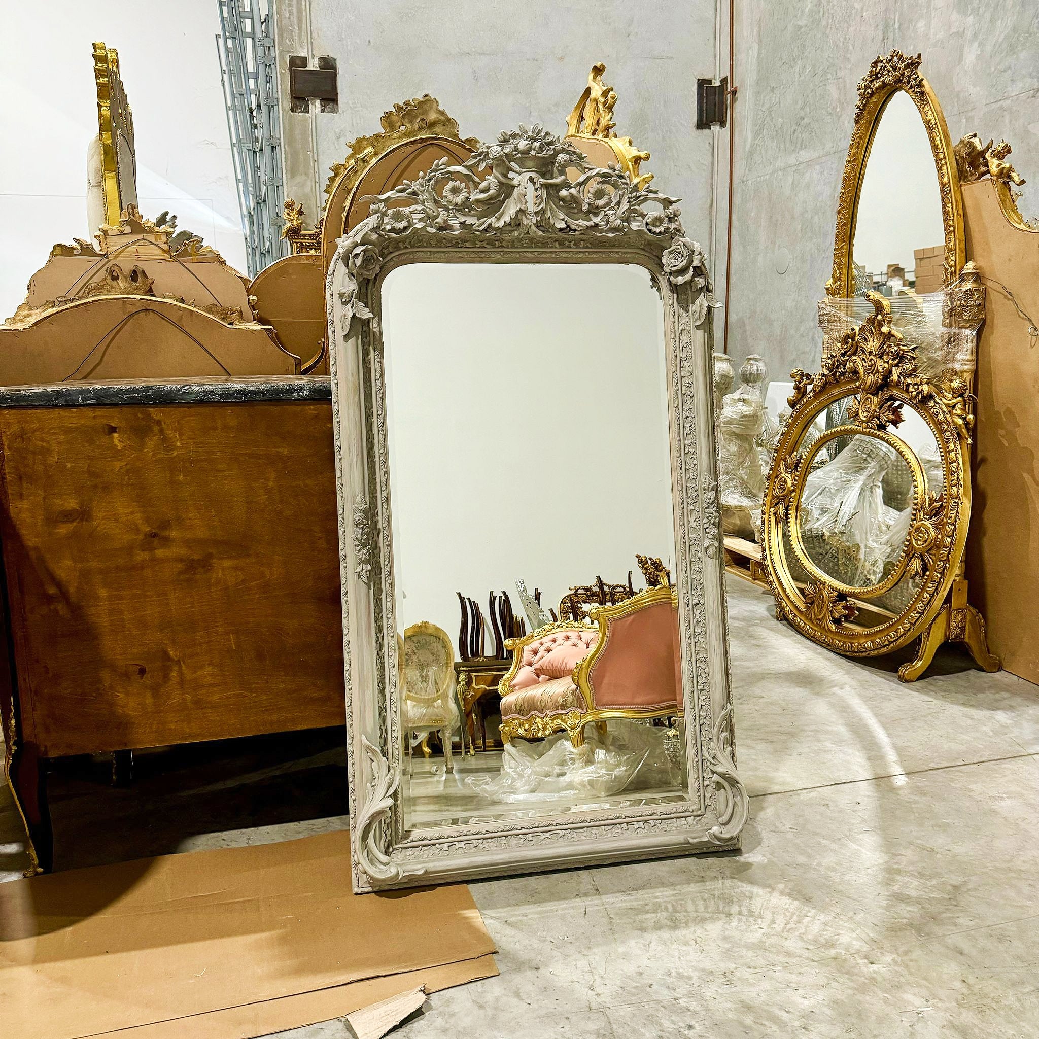 Bone Color French Style Floor Mirror 5 Feet Tall