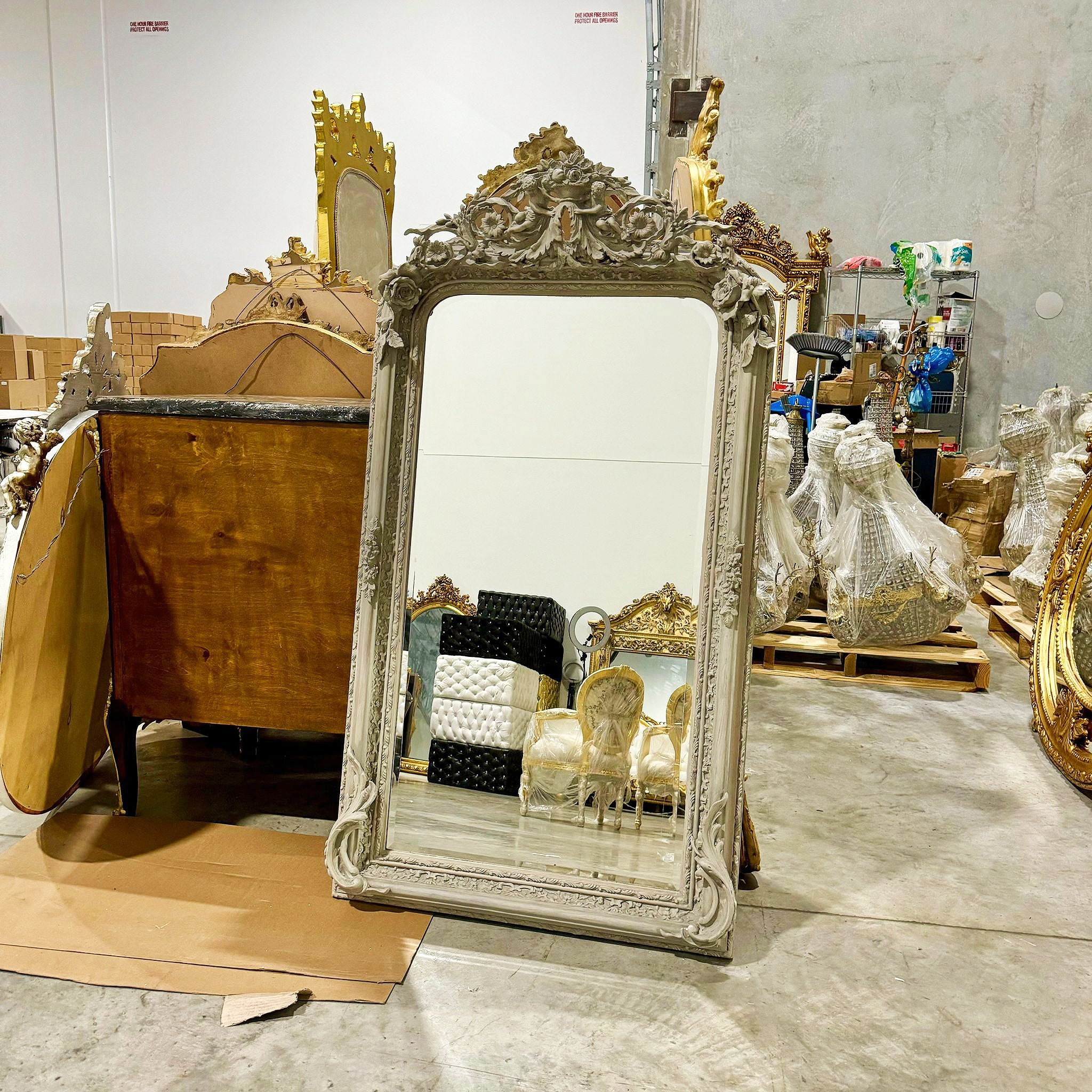 Bone Color French Style Floor Mirror 5 Feet Tall