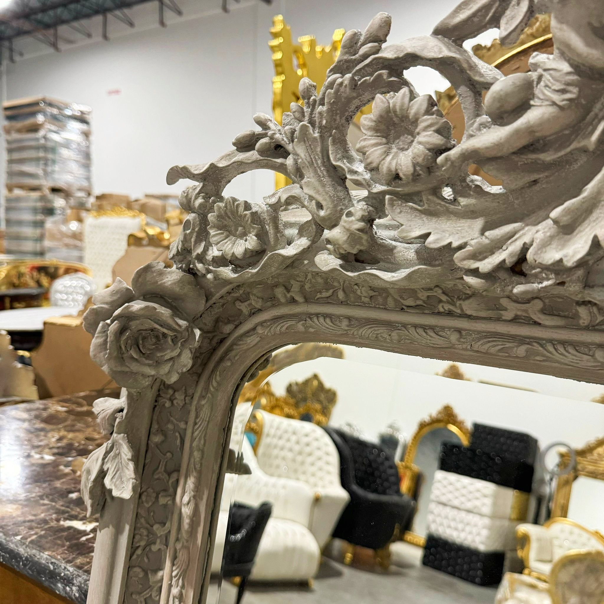Bone Color French Style Floor Mirror 5 Feet Tall