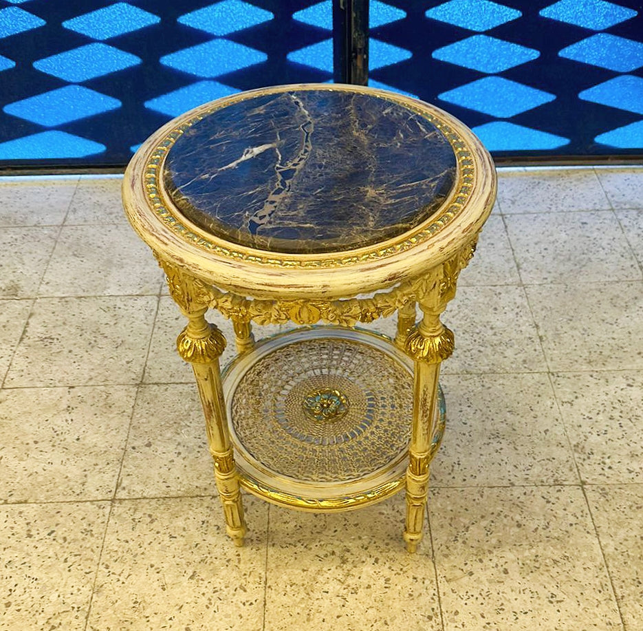 Side Table Italian Style – Marble Top with Gold Leaf Details