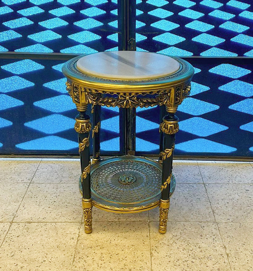 Side Table Italian Rococo Style – White Marble Top with Gold Details