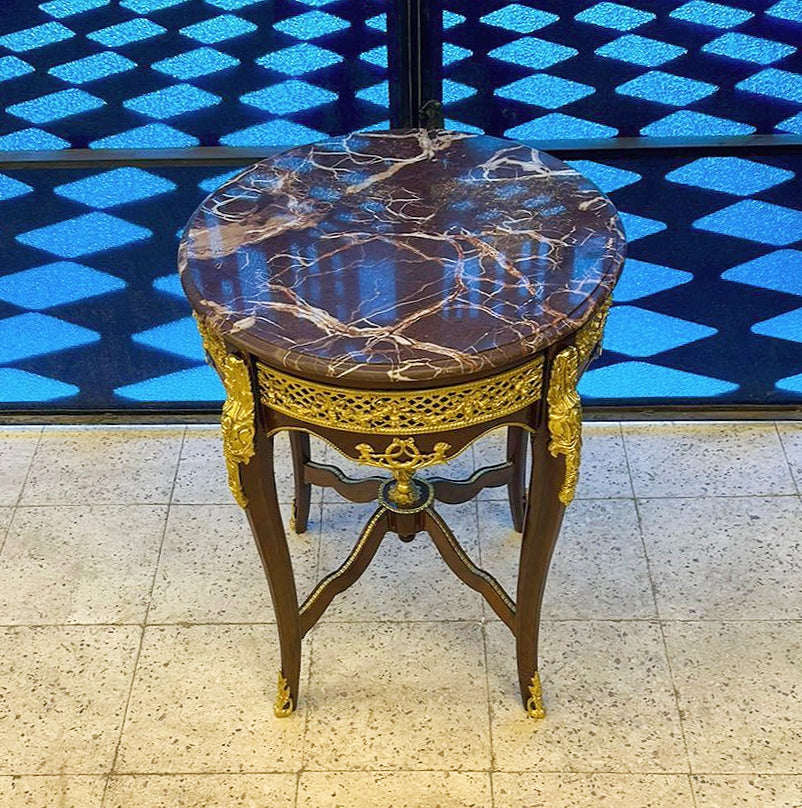 Side Table Louis XVI Style – French Antique Walnut Wood with Marble Top