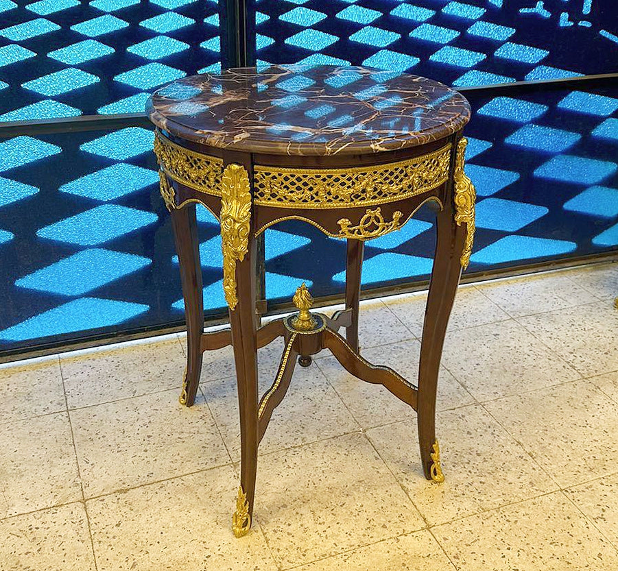 Side Table Louis XVI Style – French Antique Walnut Wood with Marble Top