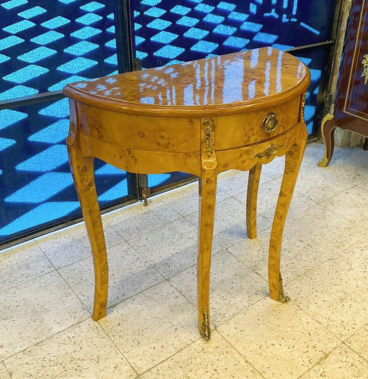 Bedside Table Louis XV Style – French Marquetry Side Table with Drawer