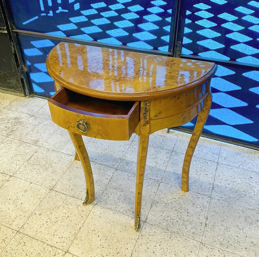 Bedside Table Louis XV Style – French Marquetry Side Table with Drawer