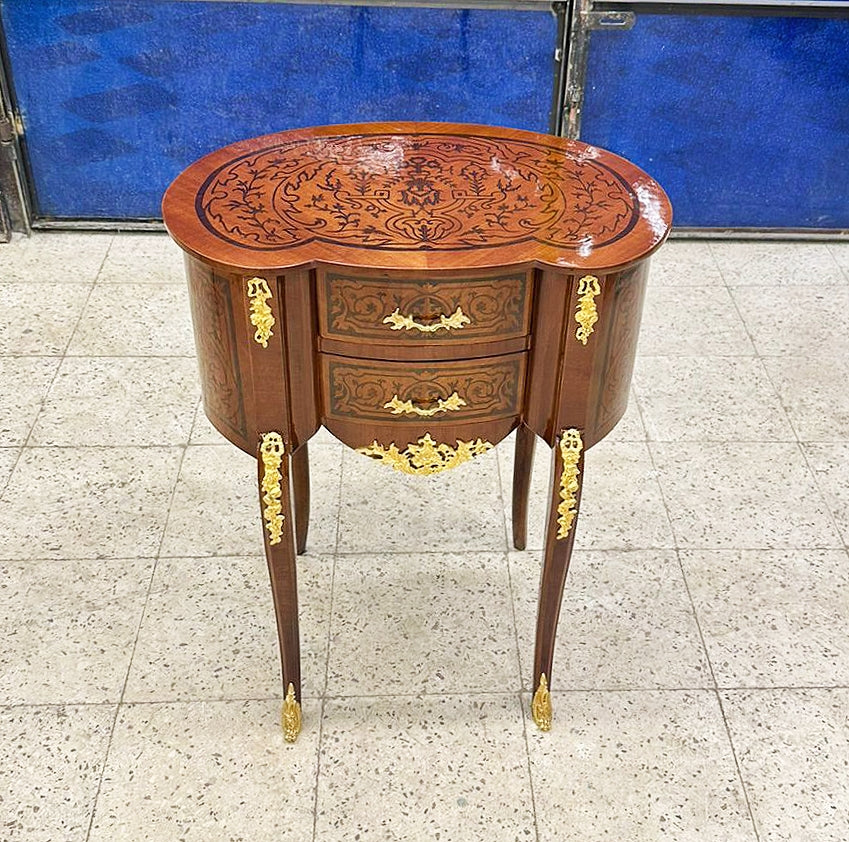 Bedside Table Louis XV Style – French Marquetry Side Table with Drawer