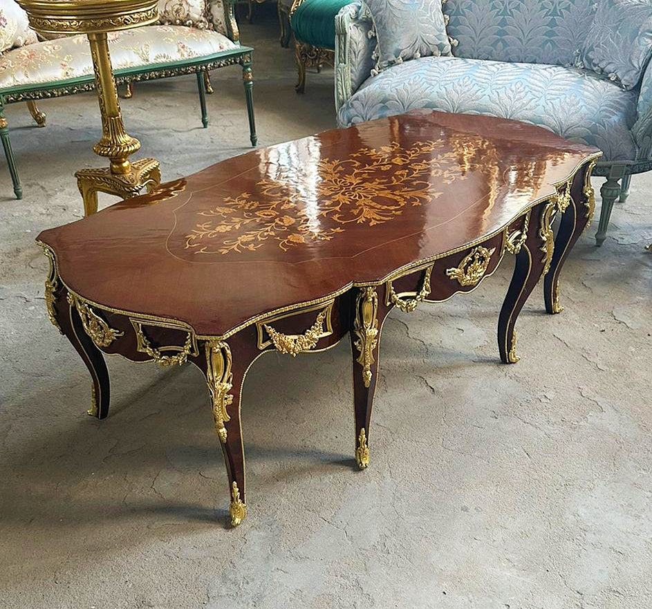 French Style Wooden Coffee Table with Bronze Details