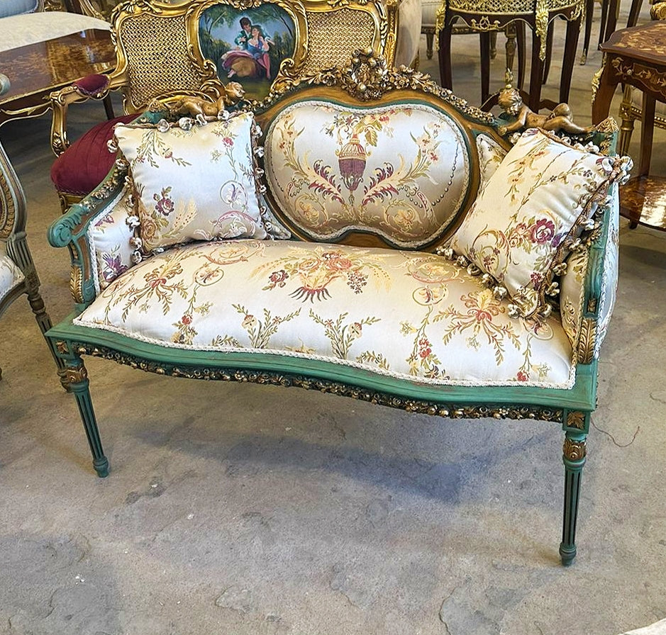 Rococo Style Small Bench With 2 Pillows Interior Design Furniture