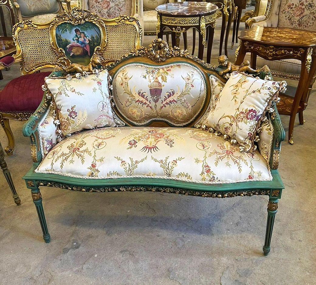 Rococo Style Small Bench With 2 Pillows Interior Design Furniture