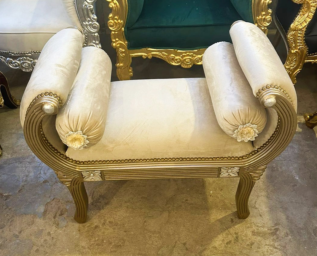 Beige Small Bench French Style With Gold Details Rococo Baroque Furniture