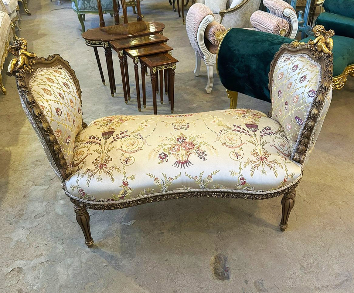 Marquis Bench French Style White Damask Gold Details Interior Design Furniture