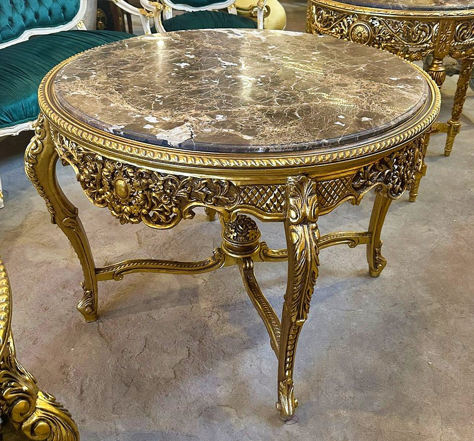 French Style Gold Table Brown Marble Topped